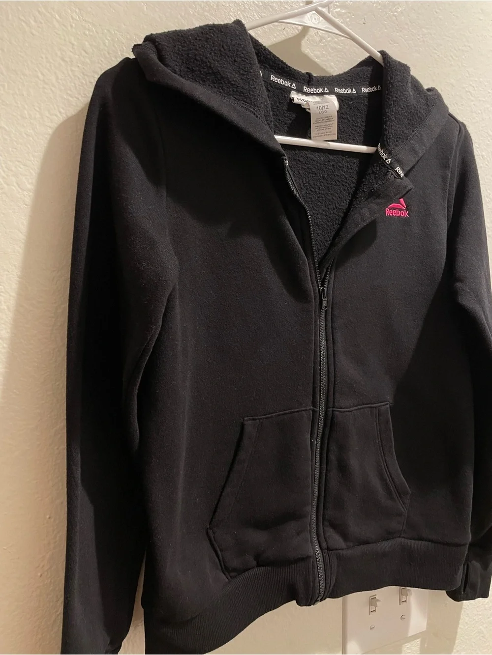 Reebok Girls Athletic Full Zip Fleece Hoodie Black/Pink Size L